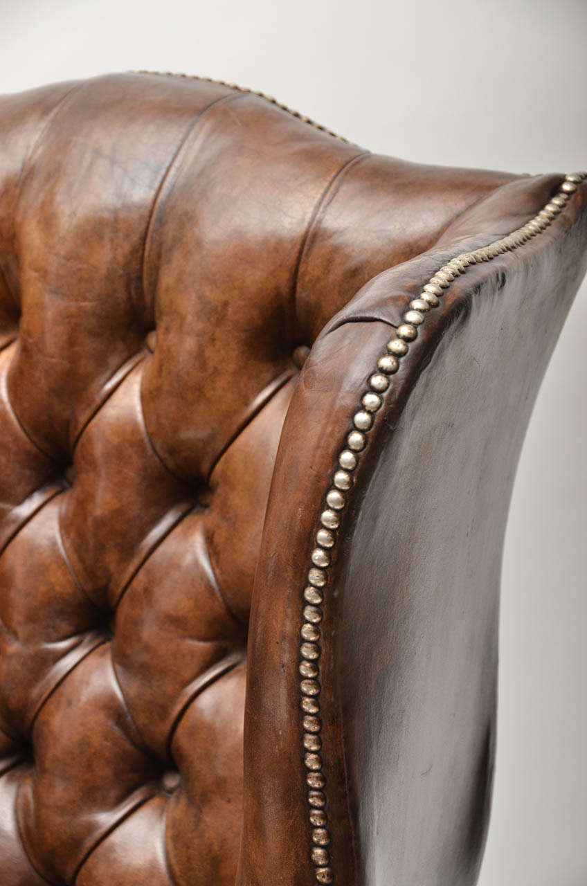 19th Century Leather Wing Chair In Good Condition In East Hampton, NY